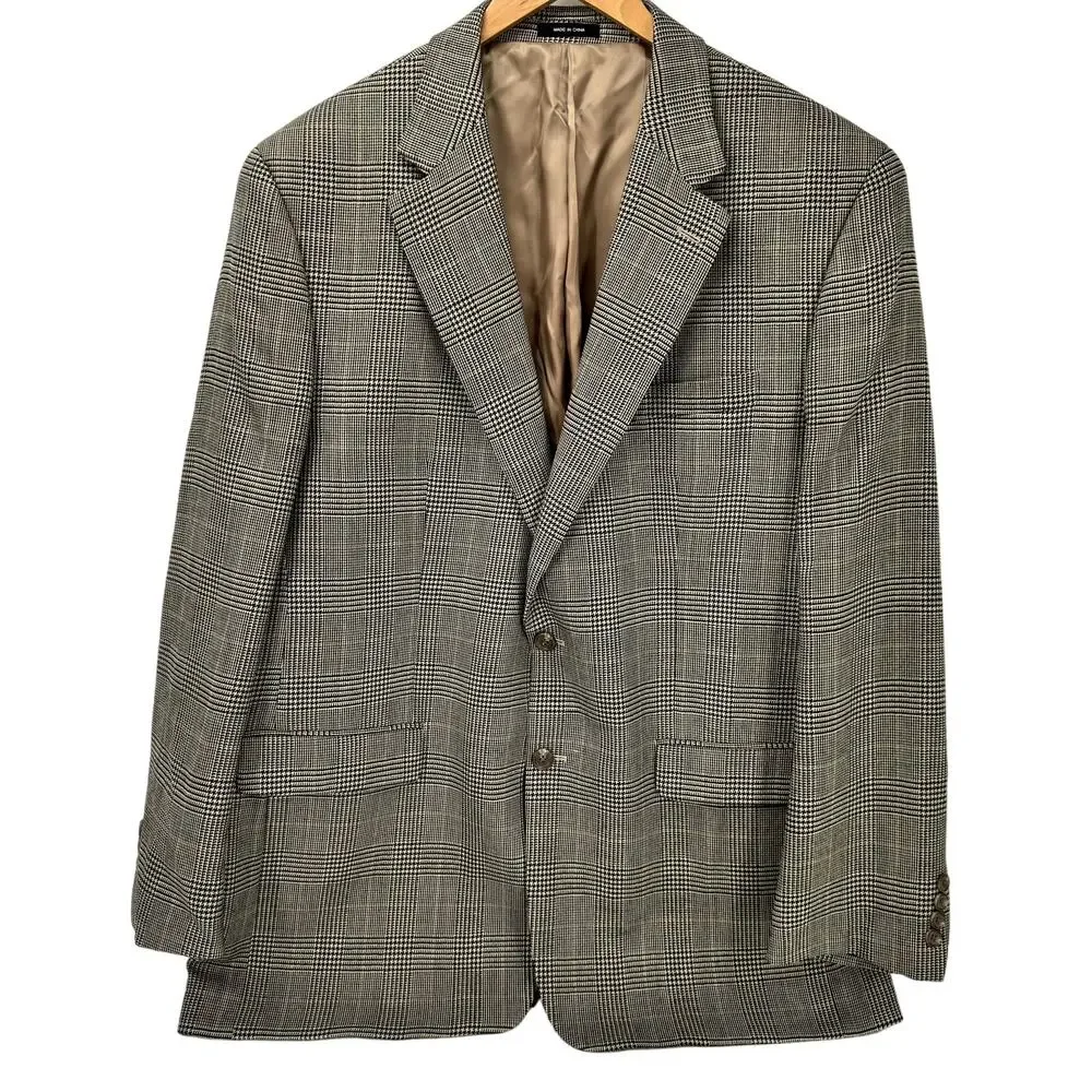 Lauren Ralph Lauren Blazer Mens 46L Tan Wool Houndstooth Sport Coat Jacket - Picture 1 of 9